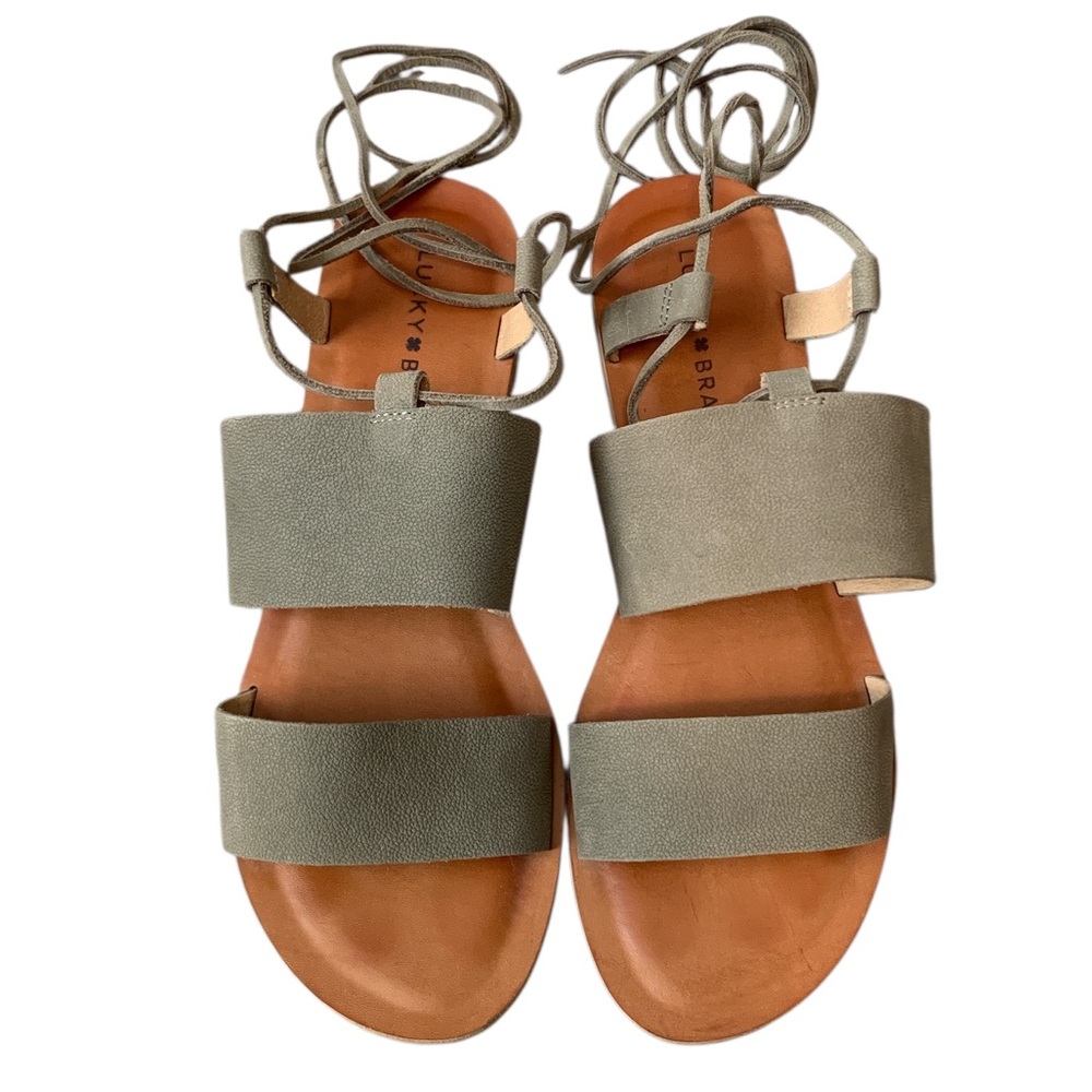 Lucky Brand Hadesha leather sandals size 9 lace up tan casual boho strappy